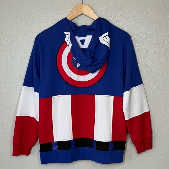 Marvel Kids Disney Captain America Steve Rogers Shield Costume Zip Hoodie Sz XL - Picture 3 of 9